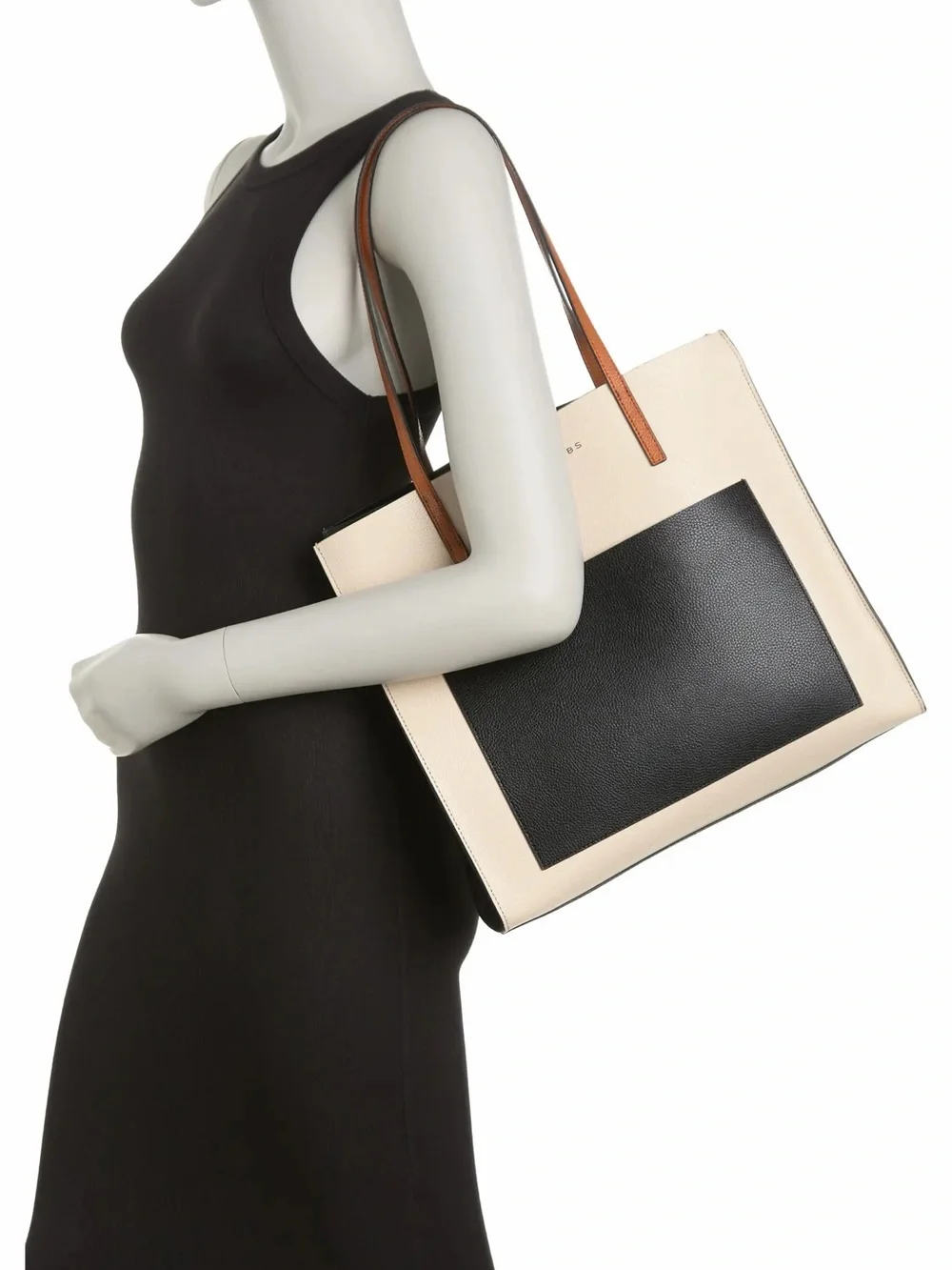 Marc Jacobs Grind Colorblock Leather Tote Bag Cream Black